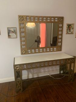 Mirror and table.