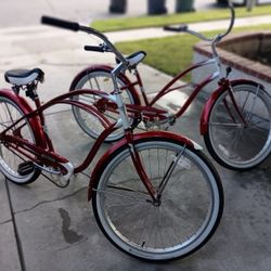 HIS AND HERS ELECTRA DELUXE BEACH CRUISERS 