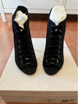 Jimmy Choo Lace-Up Heels (Black Suede) – Size 36.5