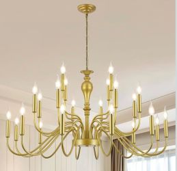 New 42.5” 24 Light Extra Large Gold Chandelier 3-Tier Rustic Candle Pendant Dimmable Adjutable