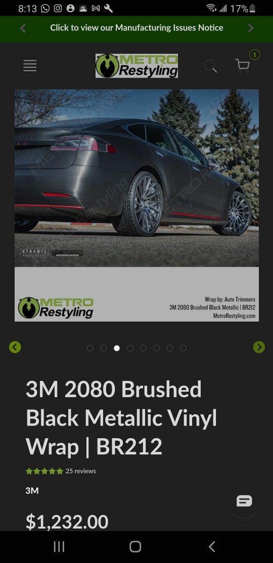 3M 2080 Brushed Black Metallic Vinyl Car Wrap