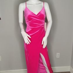 Pink Velvet Sleeveless Prom Dress , Size S