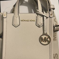 Brand New Never Worn Matching White Michael Kors Purse And Wedges Heels Set