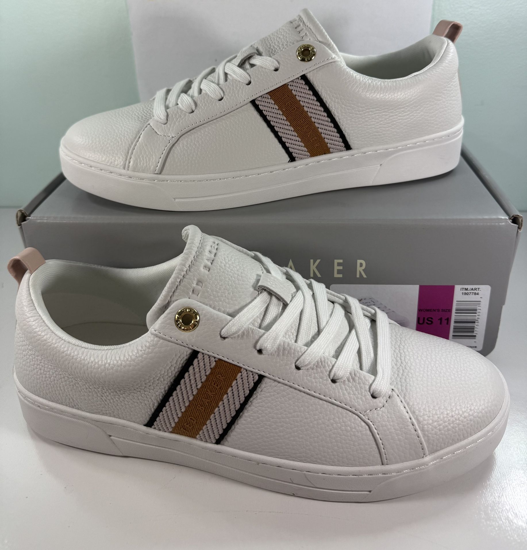 New Ted Baker Women's Leather Sneaker Shoes - Pink/White - Size 11