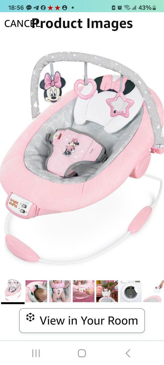 Bright Starts Minnie Mouse Rosy Skies Cradling Baby Bouncer - Pink

