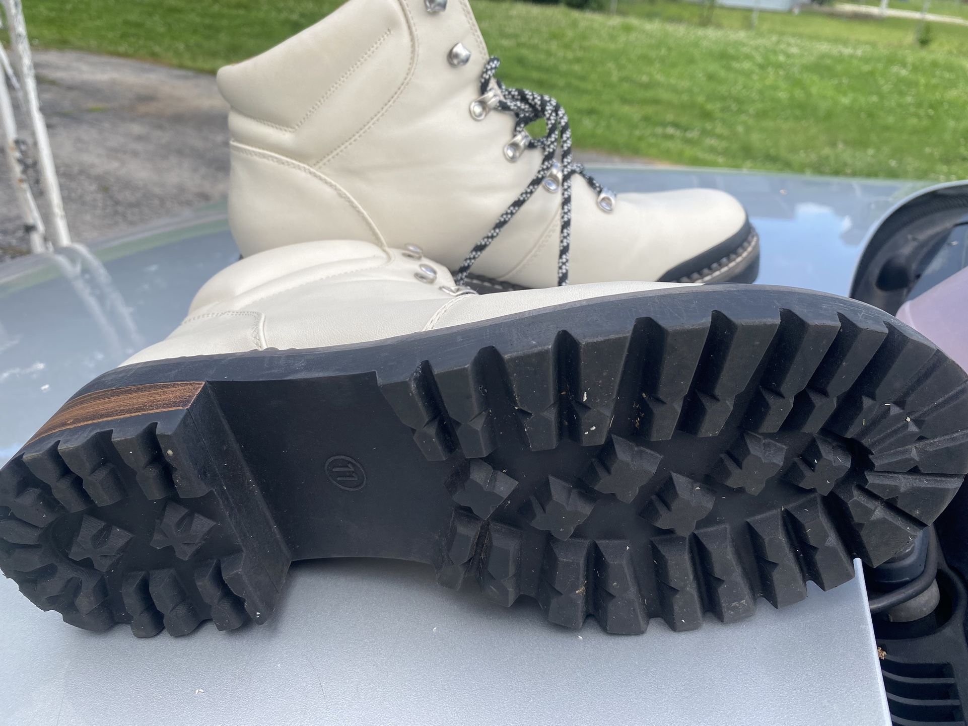 White Combat Type Boots