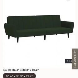 Futon 2 seater  sofa bed dark green velvet