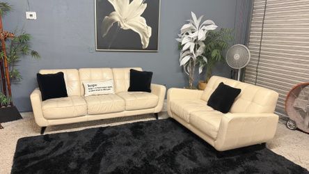 White Leather Sofa & Love Seat Living Room Set - Delivery Available