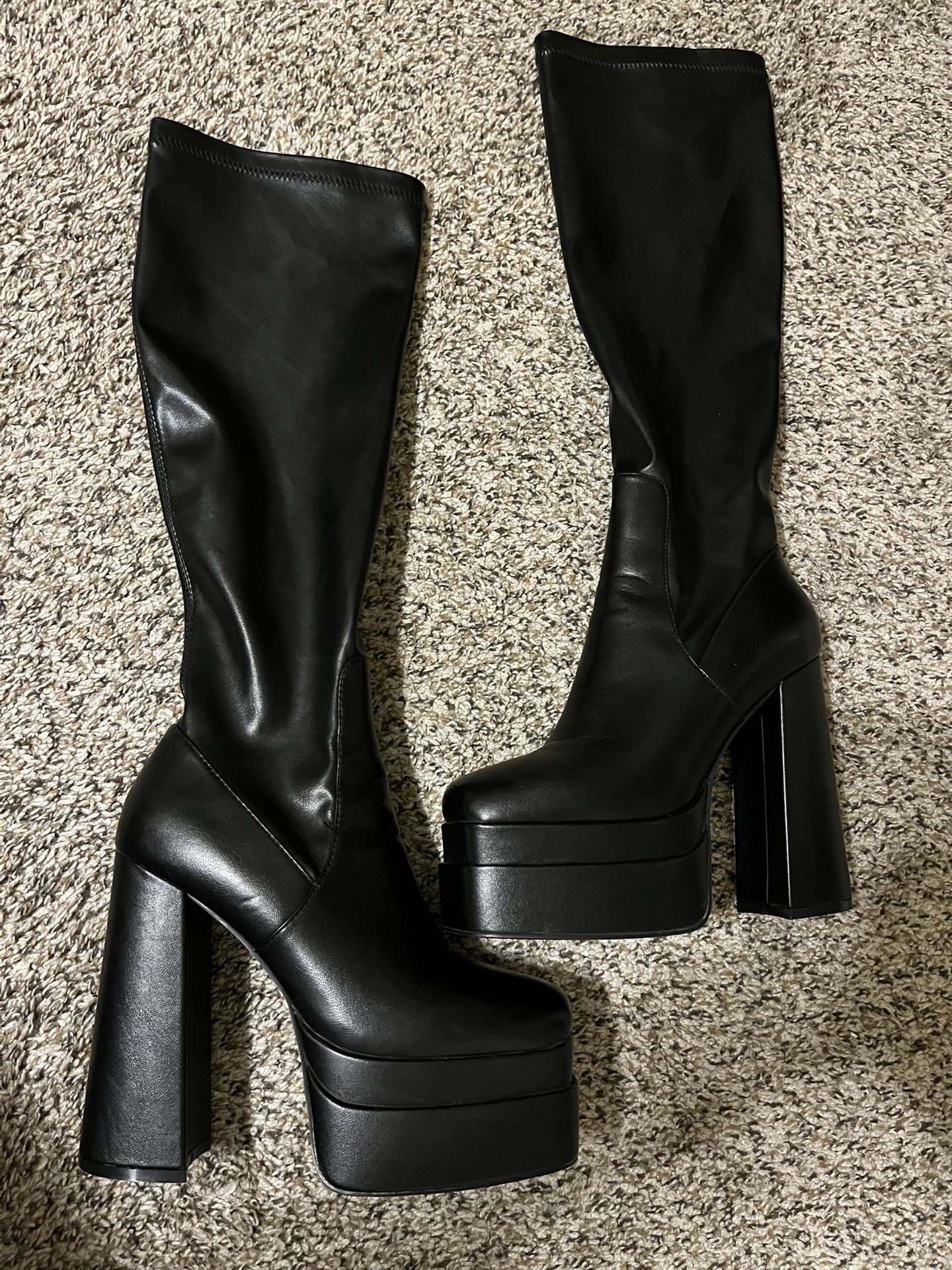Black Leather High Heel Boots