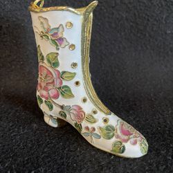 Cloisonne Ladies Boot (Rose Floral Print) Ornament or stand alone