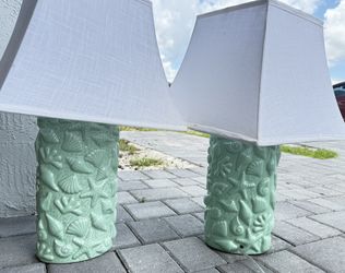 Pair Of Table lamps Coastal -Seashells-Aqua color