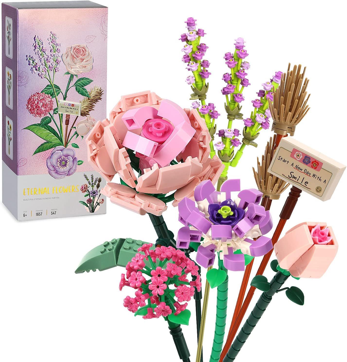 Building Blocks Flower Bouquet Adults Set Botanical Bonsai Plant Kit Toy Gifts Idea 547 Pieces - Not Compatible with Lego