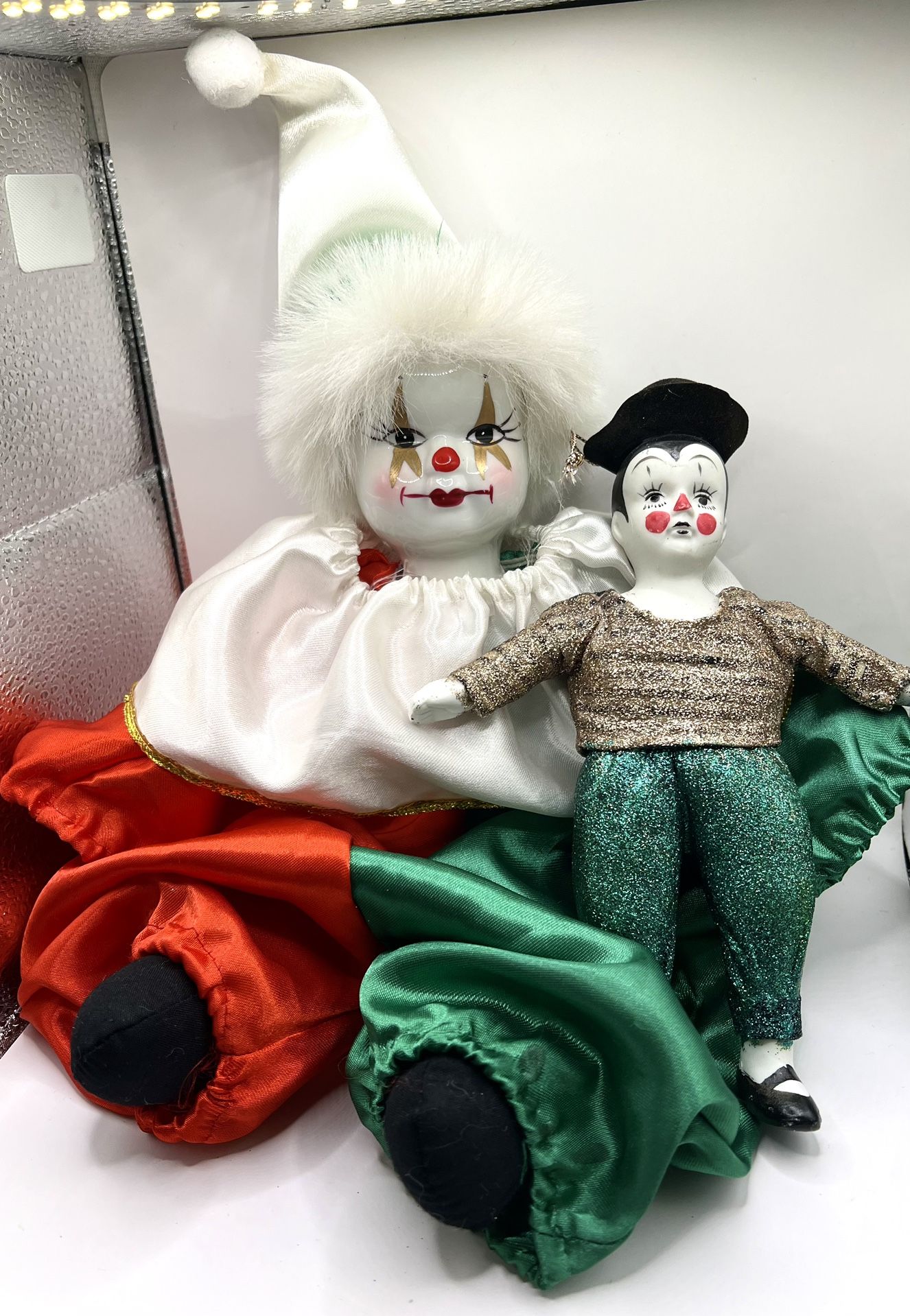 Vintage Porcelain Clown & Mini Clown Mime Jester dolls