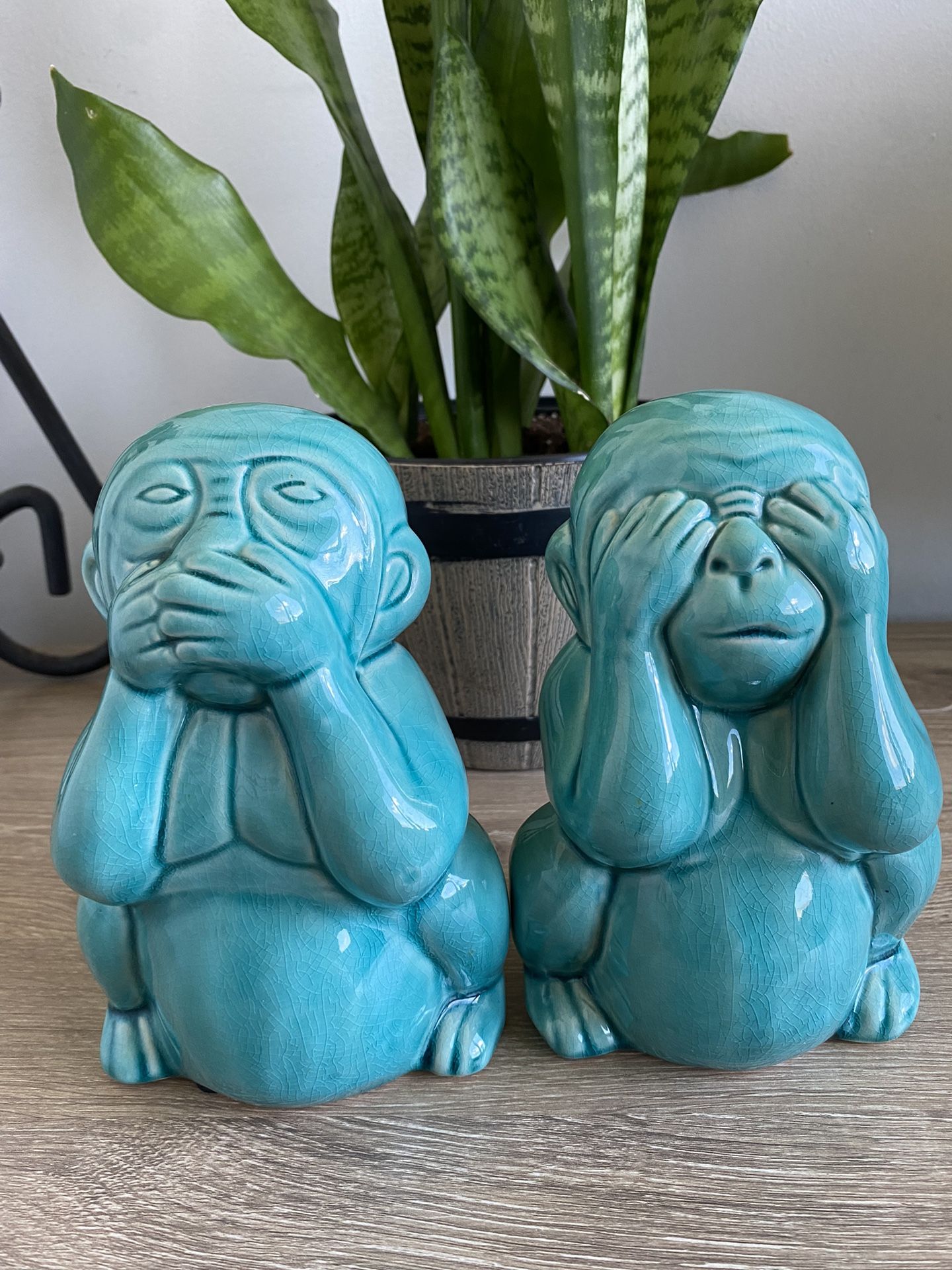 Monkey Statue Blue Clay Statues See No Evil Hear No Evil Set