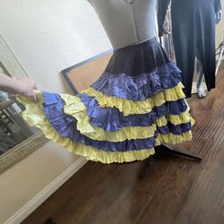 Yellow/blue ruffled skirt