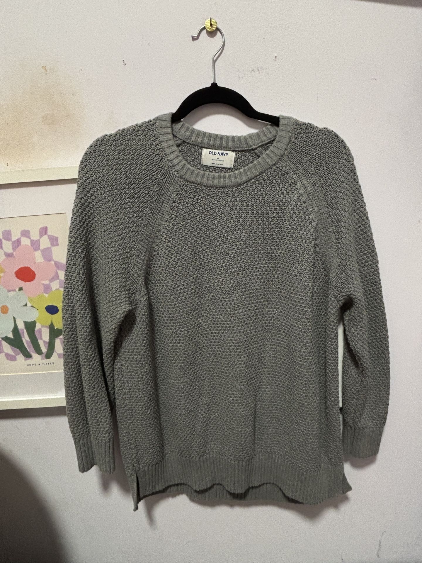 Old Navy Woman's Small Gray Waffle Weave Sweater Long Sleeve Tunic Length Size L