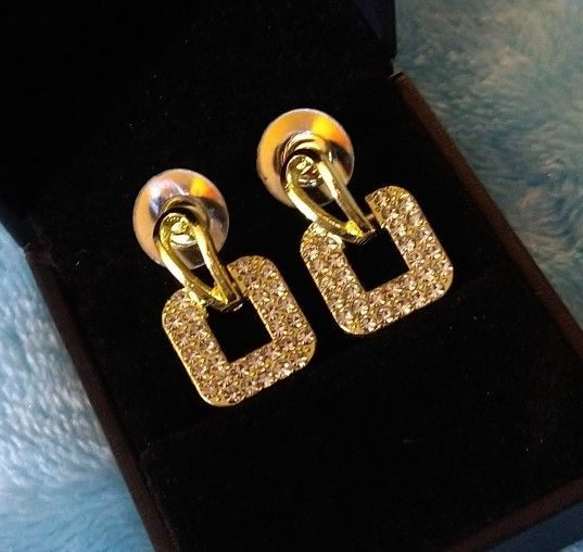 14K Gold Plated CZ SQUARE Hoop Earrings