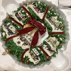 Thomas Kinkade Illuminated Christmas Village Wreath 