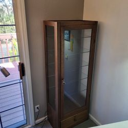 Antique Wood Curio Cabinet  (Locking)
