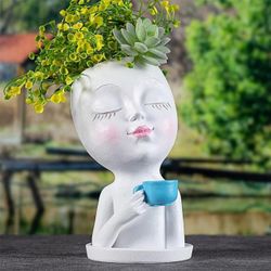 Face flower pot head planter