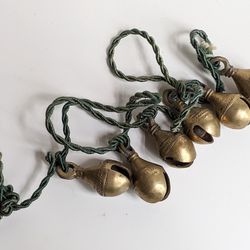 6 Vintage Heavy Duty Brass Bells on Cord
