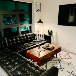 Black Leather Sectional Couch – Great Condition!