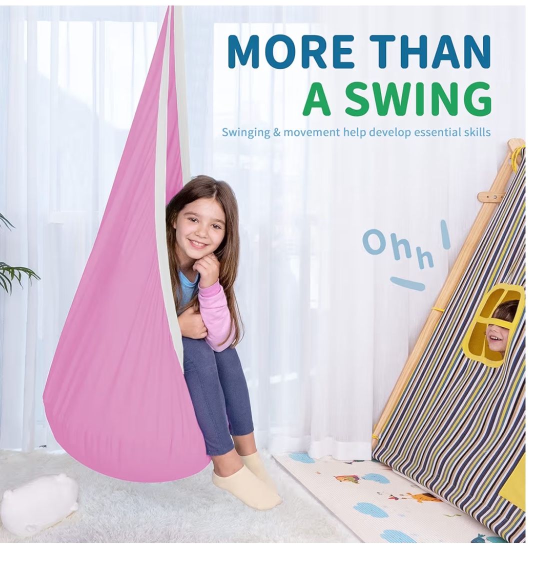 OUTREE Kids Pod Swing Seat, Cotton Child Hammock Swing Chair,Sensory Swing for Indoor and Outdoor Use, Pink