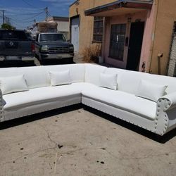 9x9ft Sectional Couches White Leather With Studs 