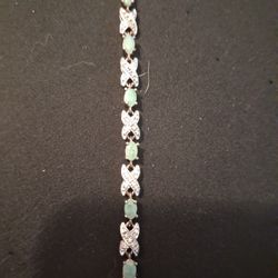 O X Bracelet 3.5 ct Emerald Diamond Gold over .925 Sterling Silver 7.5" 