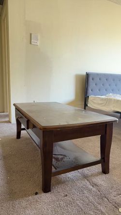 Dark Wood Coffee Table with Lower Shelf 80