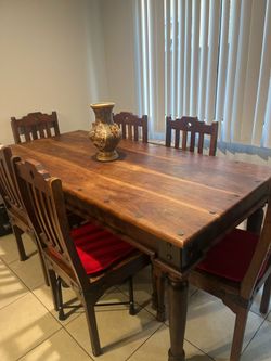 Rustic solid wood table and 6 chairs