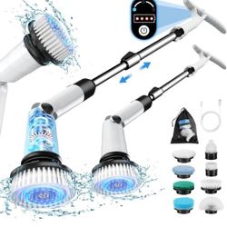 Electric Spin Scrubber, Battery Cordless Cleaning Brush,Shower Cleaning Brush with 8 Replaceable Brush Heads and 3 Adjustable Speeds, LED Screen and A