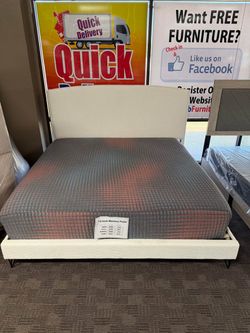 White boucle king platform bed 