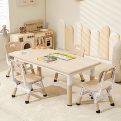 Kids Table and 4 Chairs Set, Height Adjustable Toddler Table and Chairs Set, Graffiti Desktop Children Activity Table for Ages 3-8, Daycare