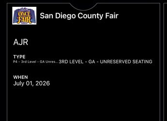 Two tickets to AJR / SD county fair