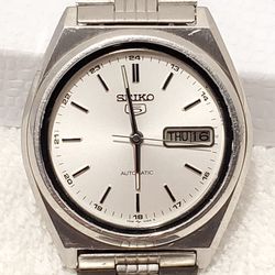 Vintage Seiko Men's Automatic Day Date Watch Stainless Steel Seventeen Jewels