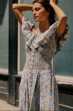 Brand New Woman’s Free People brand Blue Floral Lewis Maxi Dress Up For Sale