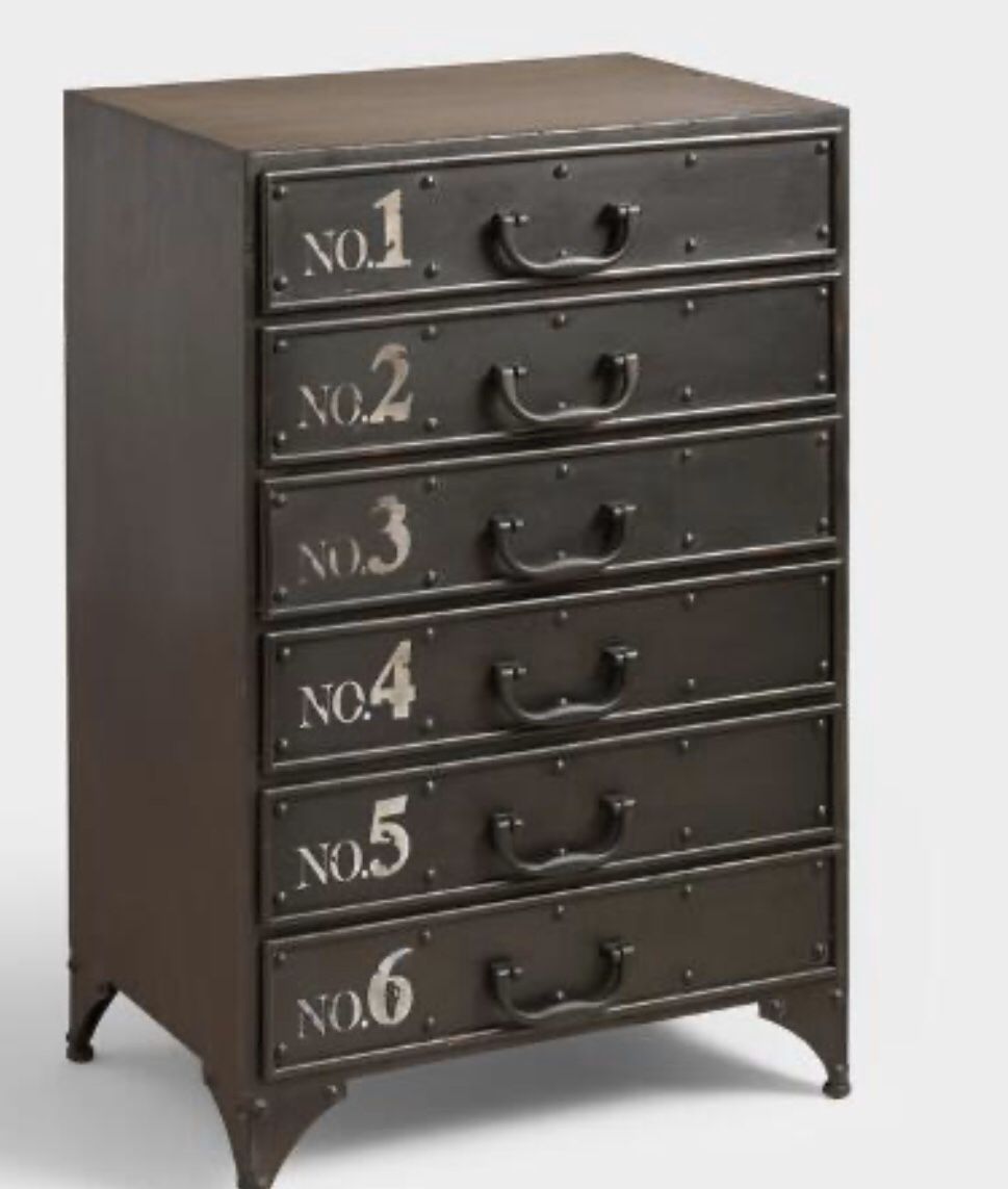 World Market Industrial Metal Accent Table with Numbered Drawers