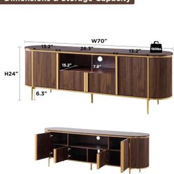 70" Fluted TV Stand, Modern Chic Entertainment Center for TVs Up to 80 inches, TV Console with Faux Marble Top, Curved Profile Design, Media Console f