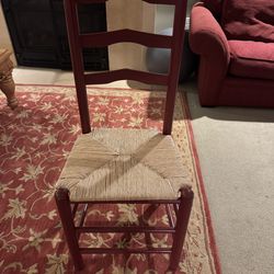 Vintage Wooden Ladder Back Chair - Rush Seat - Burgundy Red Finish