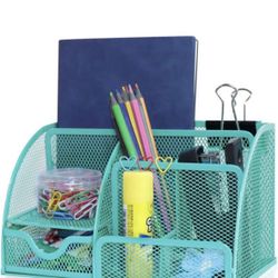 Desk Organizer Office Accessories, Multi-Functional Mesh Desk Organizer with 6 Compartments and 1 Drawer for Home, Office, School, Workshop, kitchen (