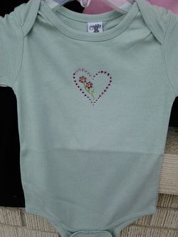NEW! Sage green onesie with heart and flowers