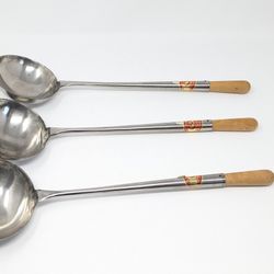 Lot of 3 Stainless Steel Wok Ladles (18" x 5")
