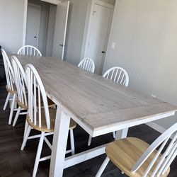 Large Solid Wood Farmhouse Dining Table + 7 Chairs (Seats 8–12