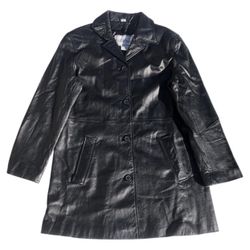 Modern Essentials Women’s Black Genuine Leather Coat Jacket, M