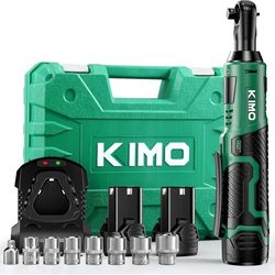 KIMO Cordless Electric Ratchet Wrench Set, 40 Ft-lbs, 400 RPM, 12V Cordless Ratchet Wrench 3/8" w/ 60-Min Charger, 7 Sockets, 1/4" adapter,