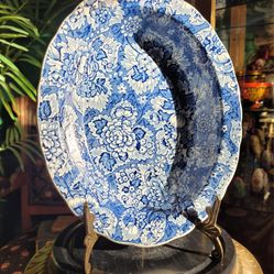 Vtg Enoch Wedgwood England Gainsborough Blue Floral Transferware Serving Bowl