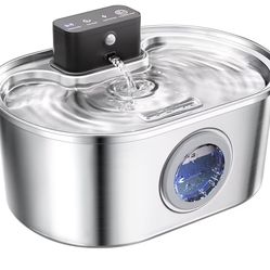 Cat Water Fountain Wireless - Stainless Steel 3.2L/108oz Cordless Pet Fountain - Battery Operated Automatic Water Dispenser for Cats Indoor, with Moti