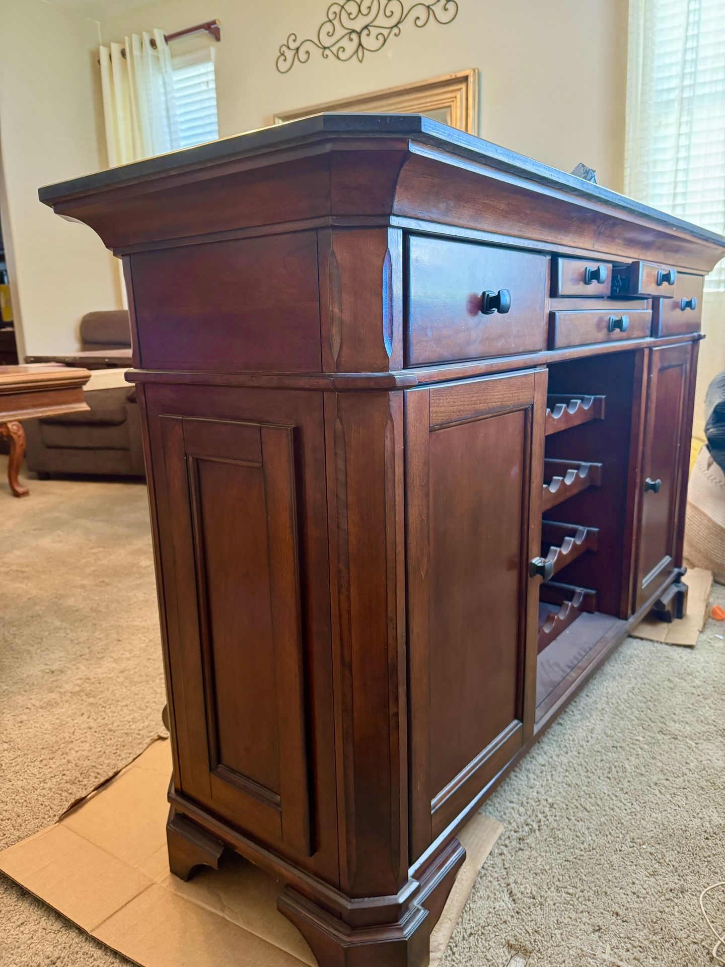 Wood Home Bar with Shelves and Drawers in Brown for Home