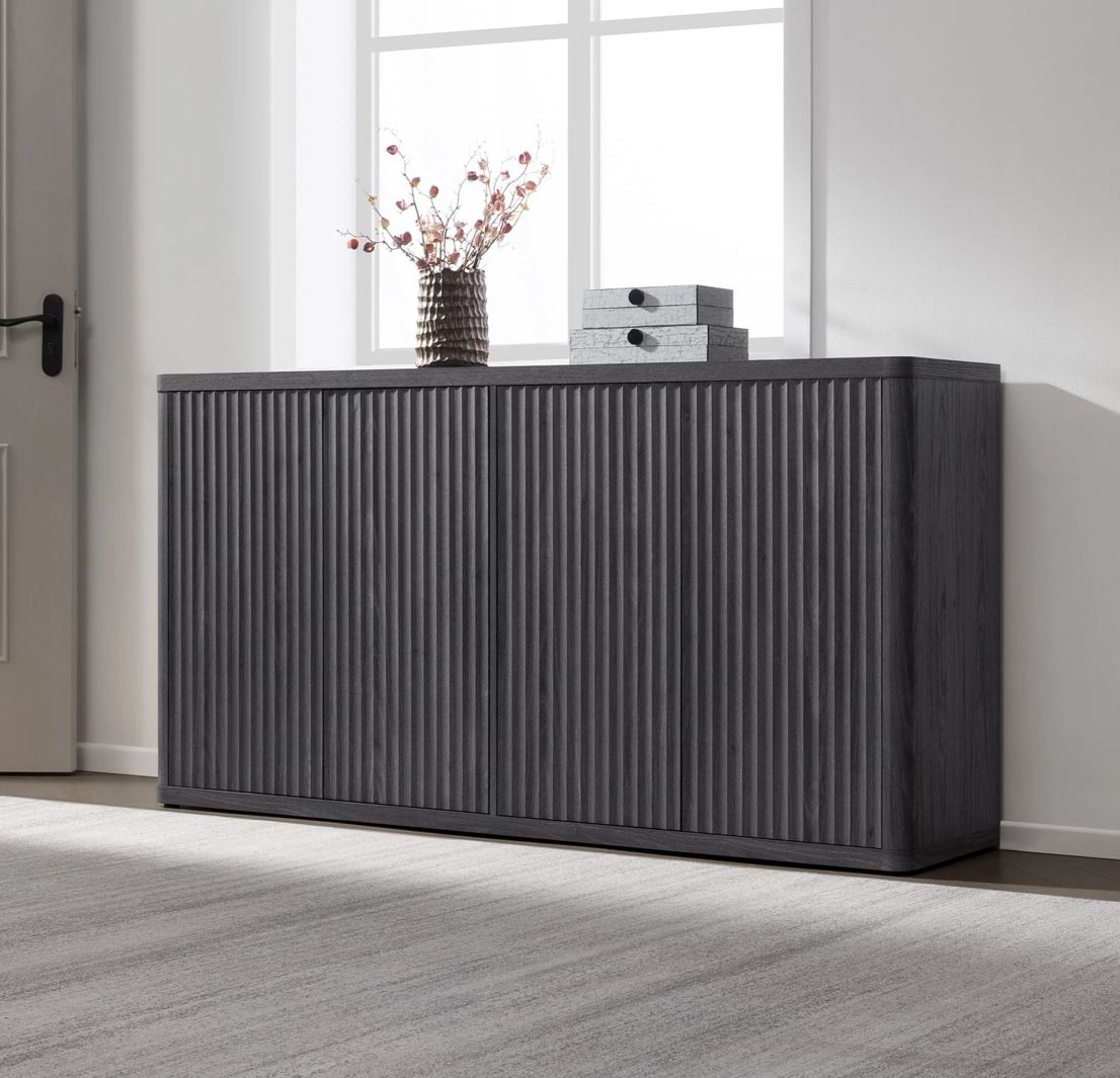 SC117A1CBKY1261 Buffet Cabinet with Storage Accent Sideboard with 4 Doors 66.3" Wide Fluted Credenza Modern Buffet Table Media Console Cabinet Entrywa